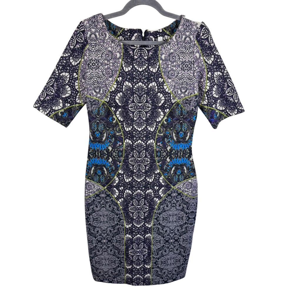 Julian Taylor New York Womens‎ Purple Blue Medallion Print Sheath Dress Size 10